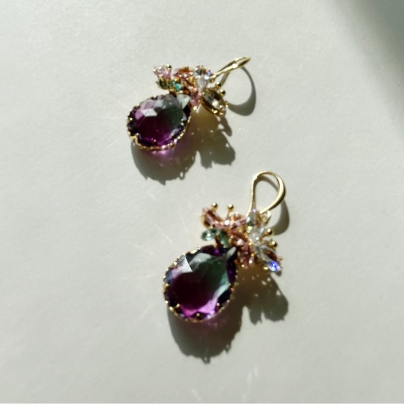 ๐ฒโฌ๏ธ 2-Tone Blue Purple Ombre Zircon Butterfly Drop Dangle Earrings NWT - Picture 4 of 13